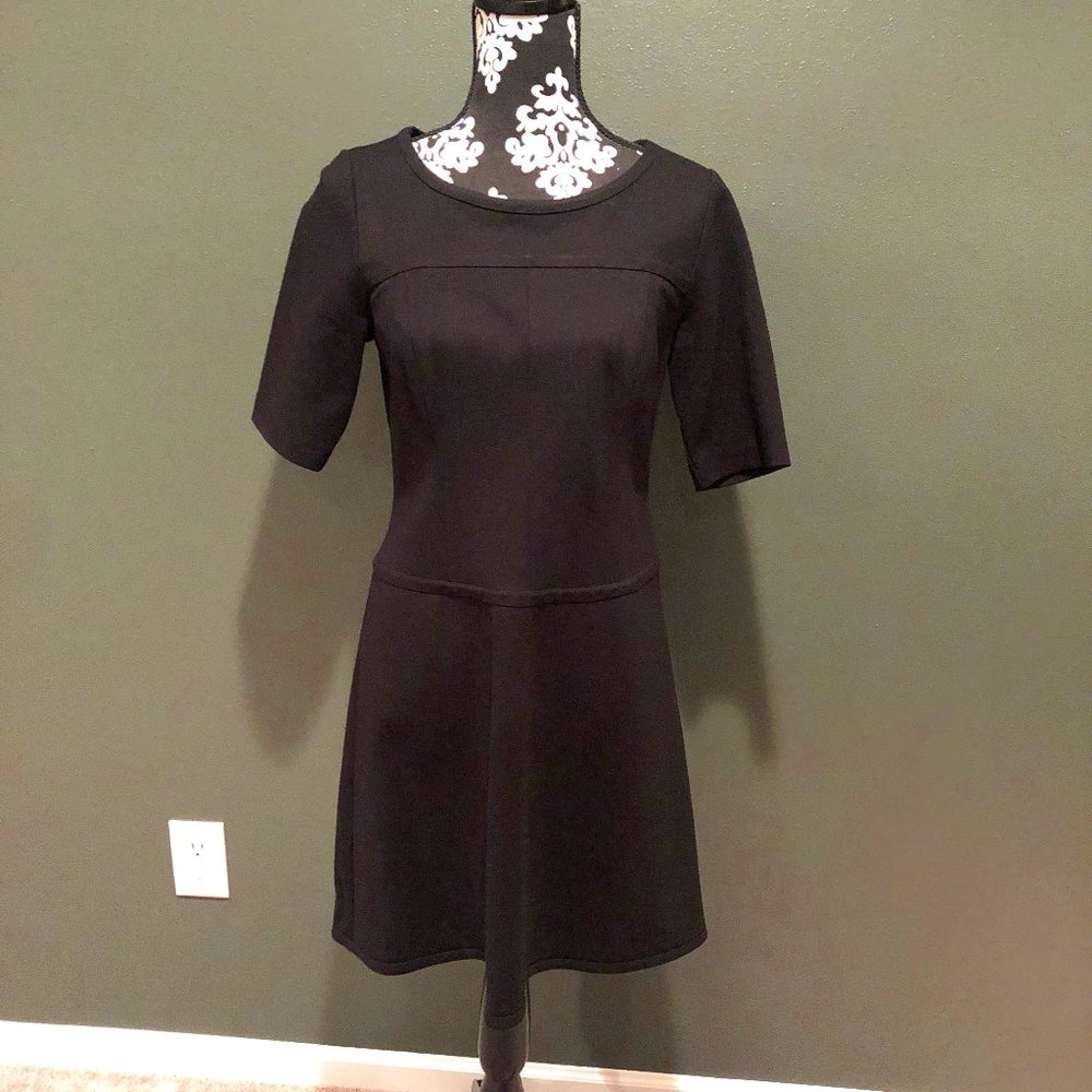 Ann Taylor Drop Waist Boxy 1/2 Sleeve Dress - 4 - Black